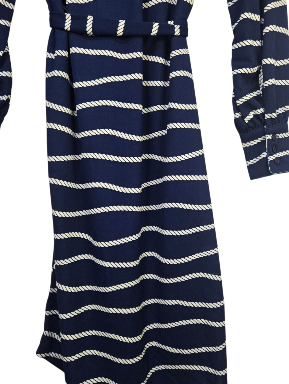 TWRHLL By Christie Brinkley Sz PXS Navy Rope-Print L/Sl Tie Shirt Dress - Picture 5 of 12
